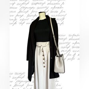 Women's Black Pea Coat - Classic Single-Breasted Wool Blend